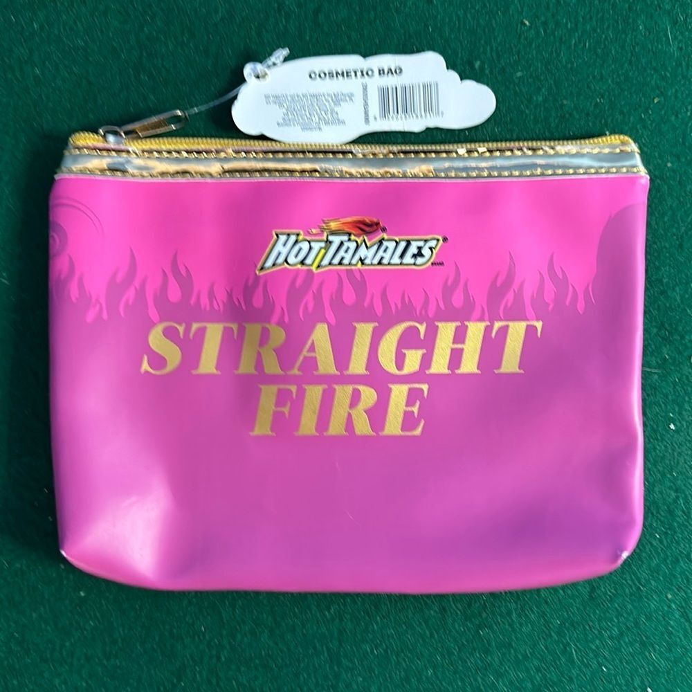 Hot Tamales Pink "Straight Fire" Cosmetic Makeup Zipper Bag Case Travel Pouch